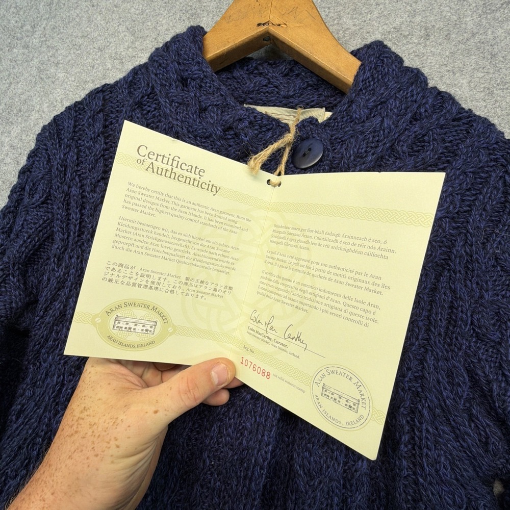 Aran Sweater Market Cable Knit Cardigan 100% Merino Wool Made In Ireland Size S
